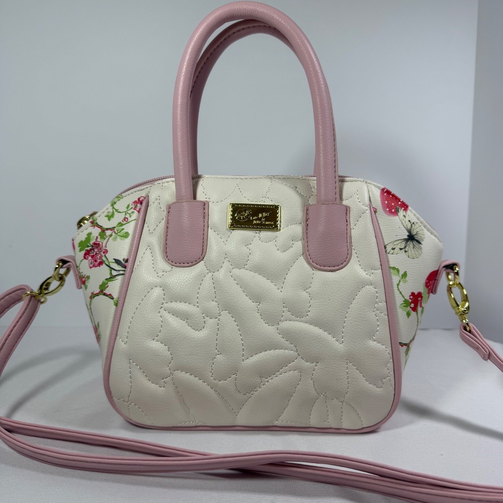 Betsey Johnson Butterfly Quilted Strawberry Floral Satchel Crossbody Bag Pink